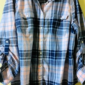 Blue/Peach Button Down Shirt 2X